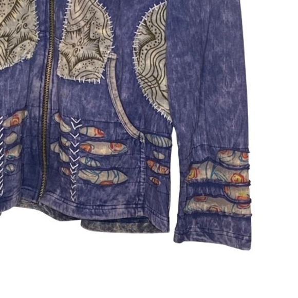 Rising International Womens Razor Cut Patch Full Zip Hoodie L Nepal Boho Hippie - Picture 6 of 16